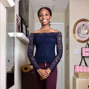 Blue Lace Off The Shoulder Top